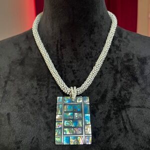 Abalone Shell Pendant Necklace Beaded Bib Statement Women's Jewelry 20‎ in